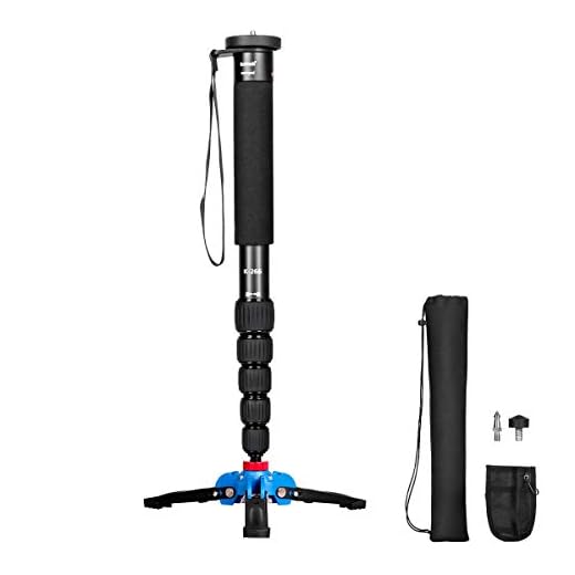 Koolehaoda Lightweight Portable 63-inches Camera Aluminium Monopod with Folding Three Feet Support Stand. 6-section Leg , Leg max diameter: Φ28MM, Folding length: 420mm (16.5 ").(K-266 Black)