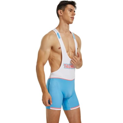 Wayonge Men's Wrestling Singlet Athletic Leotard for Active Wrestling or Workout Jumpsuits Men's Sleeveless Sport Bodysuit (TW- 9706-WhiteBlue,XL) — view 4