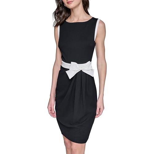 KARL LAGERFELD Women's Lined Arm Trim Scuba Crepe Sheath Dress2