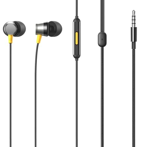 Image of Original 2026 Buds 3 Wired Earphones for Realme with Mic (Black) | 9mm Dynamic Driver | 3.5mm Jack | Single Button Control | Braided Tangle-Free Cable | Buds 3.5mm Wired Earphone, 1 Warranty