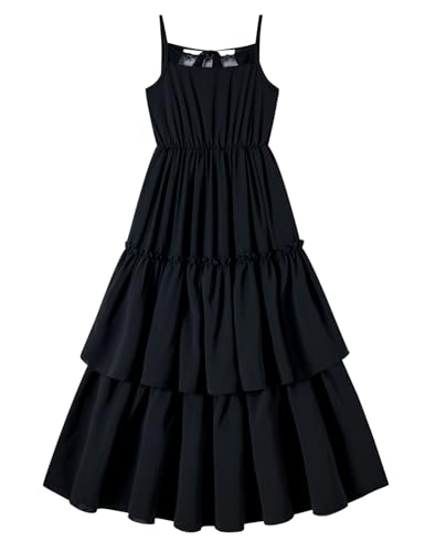 Kids4ever Girls Long Strap Dress Ruffle Kids Backless Tiered Maxi Dresses Party 6-13 Years