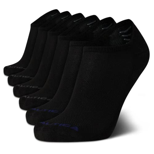 Nautica Men's Non Slip Stretch Comfort No Show Socks (6 Pack), Size 6-12.5, Solid Black #TOP17