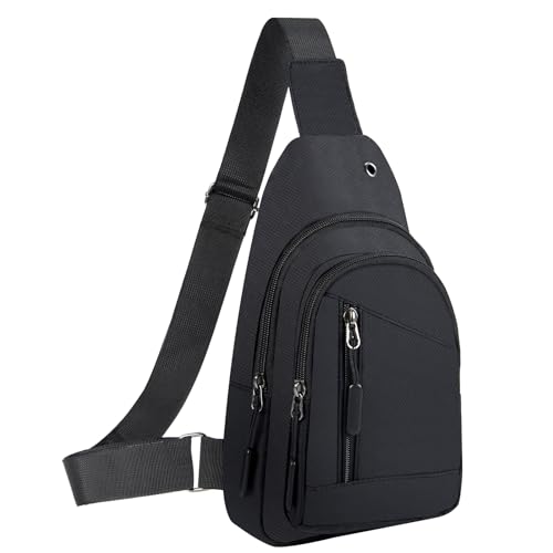 Crossbody Small Sling Bag for Women Men,Casual Lightweight Chest Pack Gym Athletic Backpack Multi Used Zipper Shoulder Daypack for Travel,Shopping,Hiking,Walking,Running,Biking,Black