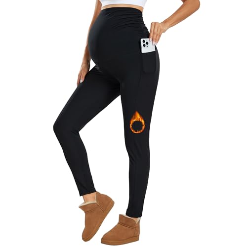 Ymmott Leggings de Maternidad para Mujer Cintura Alta Pantalones de Maternidad con Bolsillos Opacos Suaves Elásticos Ropa de Maternidad