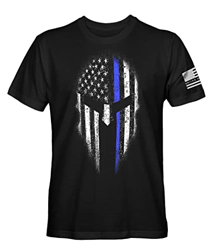 Thin Blue Line Flag Spartan Men s T-Shirt (Black, M)