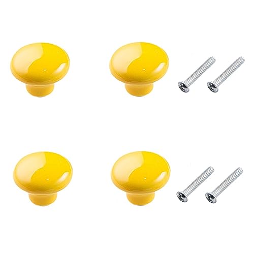 Yesmin 4 Pcs Colored Ceramic Drawer Handles,Cute Cabinet Handles,Wardrobe Door Single Hole Handles,Bedroom,Living Room,Kitchen Furniture-Yellow