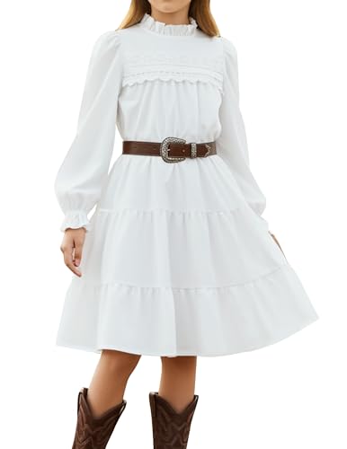 Sunny Spirit Girl's Long Sleeve Dress Tween Fall Formal Party Midi Tiered Flowy Swing Dresses 5-14 Year