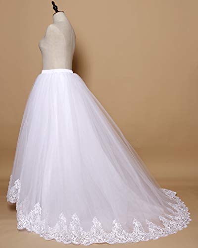 Women Wedding Long Maxi Lace Trim Puffy Tulle Skirt Floor Length with Long Train A Line High Waisted Overskirt for Prom Party3