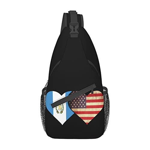 Mochila cruzada unisex negra con banderas Guatemala y USA miniatura 2