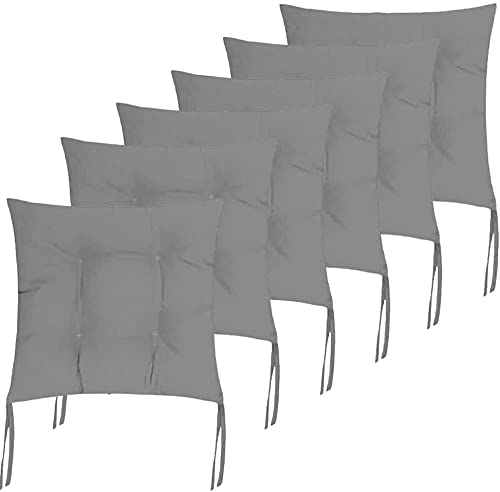 Cojines Acolchados de sillas de Cocina, terraza, jardín, balcón, Comedor. Tamaño 40 x 40 x 5cm. Cojines Asiento para sillas (Pack 6 Cojines, Gris)