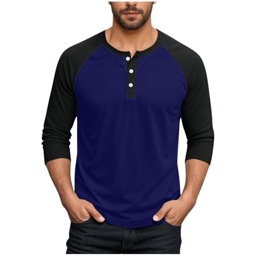 Mens Henley Shirts 2025 Fall Raglan 3/4 Sleeve Jersey Baseball T-Shirt Slim Fit Casual Cotton Sport Athletic Tee Tops