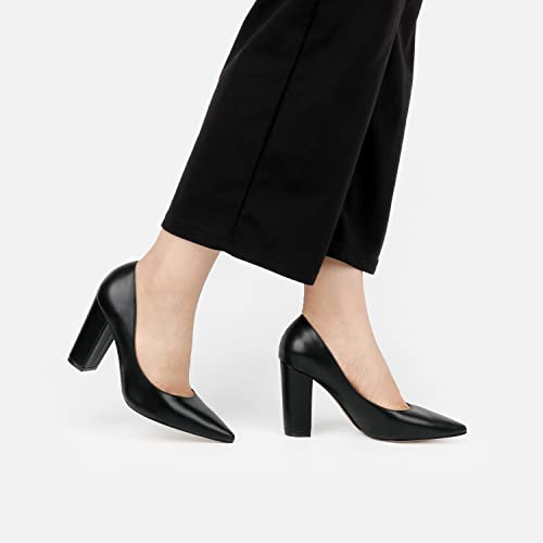 Image of JOY IN LOVE Chunky Heels for Women Pointed Toe Pumps | 3.5 inch High Block Heels, Work Pumps, Party Dress Shoes