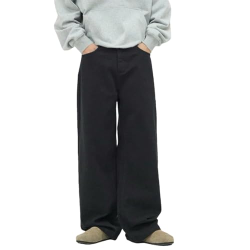 Men's Fall Loose Fit Straight Denim Jeans Wide Leg Business Casual Style Soft Drape Trousers