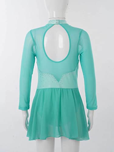 Yuumin Girls Shiny Mock Neck Mesh Spliced Figure Ice Skating Dress Competition Dance Costumes Leotard Ballet Tutu Dress Mint Green A 6 Years #TOP3