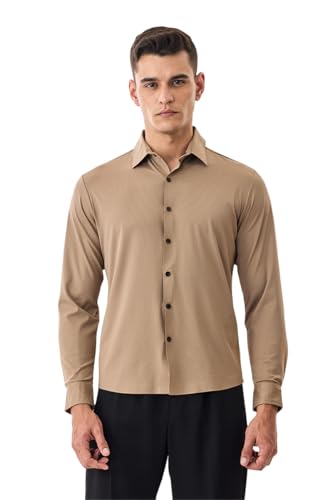 Image of SNITCH Men Casual & Semi-Formal Shirt | Regular Fit Full Sleeve Point Collar Solid Design | Premium Nylon Blend Breathable & Stretchable Fabric for All Day Comfort