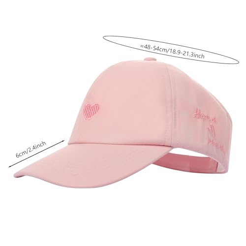 FakeFace Kinder Pferdeschwanz Baseballkappe, Mädchen Sommer Sonnenhut mit Zopf Loch, Herz-Stickerei UV-Schutz Schirmmütze, Verstellbare Basecap Sonnenkappe für 3-8 Jahre Sport Outdoor