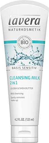 lavera basis sensitiv 2in1 Facial Cleansing Milk & Make-up Remover: Natural & Organic jojoba and shea butter gently remove daily make-up, excess oil & impurities for clean pores - 4 Oz