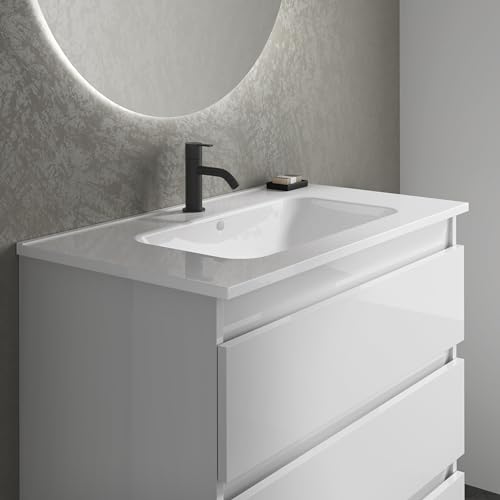 EstiloBaño - Aurora | Conjunto Mueble de Baño SUSPENDIDO con 2 Cajones + Lavabo | Disponible 60-80-100 + Blanco - Nogal 【Ancho 60】 【Nogal】 - imagen 4