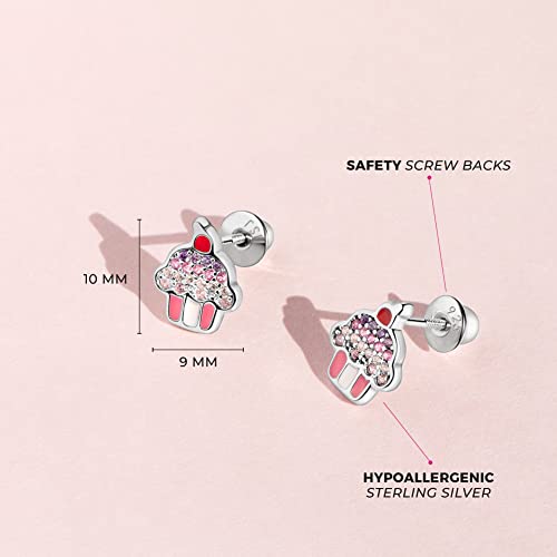 925 Sterling Silver Colorful Enamel & Cubic Zirconia Cupcake Screw Back Earrings for Girls - Kids Jewelry With CZ Stones - Perfect Toddler Hypoallergenic Earrings4