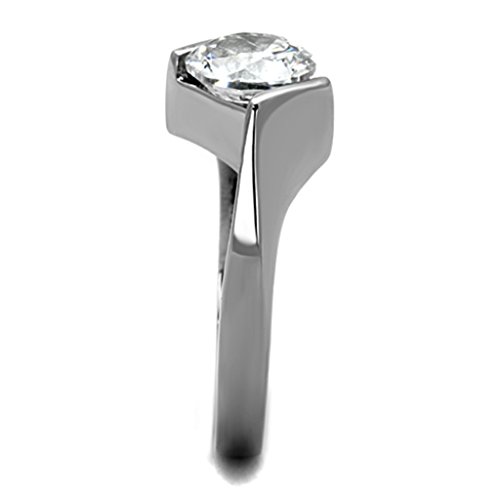 Marimor Jewelry 2.04 Carat Round Cut Cubic Zirconia Stainless Steel Engagement Ring Women's Size 5-104