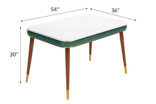 Image of WOODEN SPACE Majestic 4 Seater Wooden Dining Table Set | Urban Marble Top Dining Table with Chairs for Dining Room & Kitchen (Sea Blue)