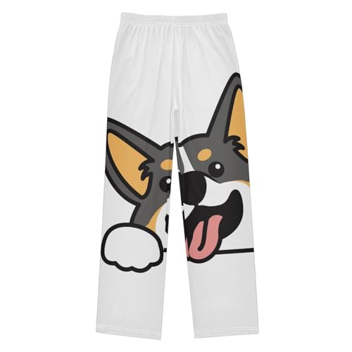 Boys' Pants Welsh Corgi Tricolor Dog Waving Paw Long Bottoms Jogger Pants Elastic Waist Trousers with Pockets S-XL