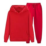 OADOBKICE Herren Trainingsanzughose Baggy Trainingsanzughose Herren Langarm Sportanzug Elegante Sportbekleidung Purecolor Pullover Kapuzenpullover Herren Sportanzug Freizeit Sportbekleidung Rot XXL