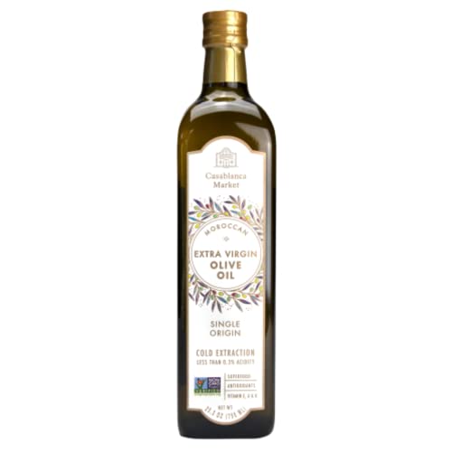 Casablanca Market Moroccan Olive Oil Extra Virgin Cold Pressed Olive Oil (Olive) - Morocco Olive Oil Extra Virgin Olive Oil Cold Pressed - Non-GMO Best Olive Oils - Gourmet Olive Oil Cooking (750ml)