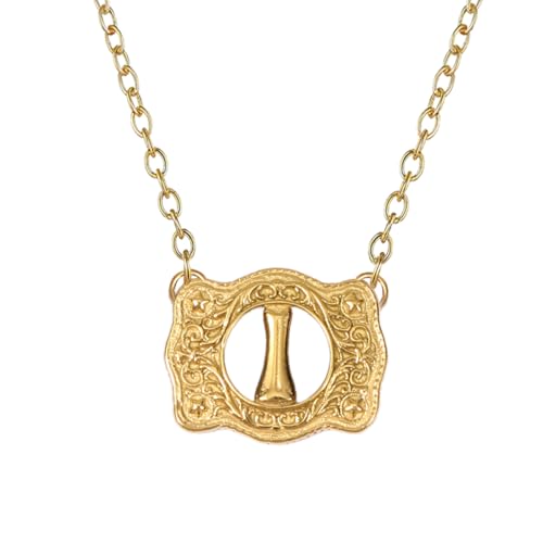 14K Gold Belt Buckle Necklace Western Style Initial Letter Pendant Necklace, Decorative Belt Buckle Frame Design
