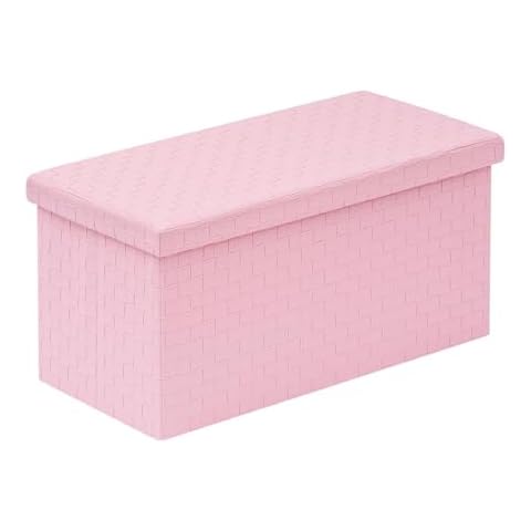 B FSOBEIIALEO Folding Storage Ottoman, Faux Leather Footrest Seat Long Bench Toy Box Chest for Girls, Pink 30"x15"x15" Cover