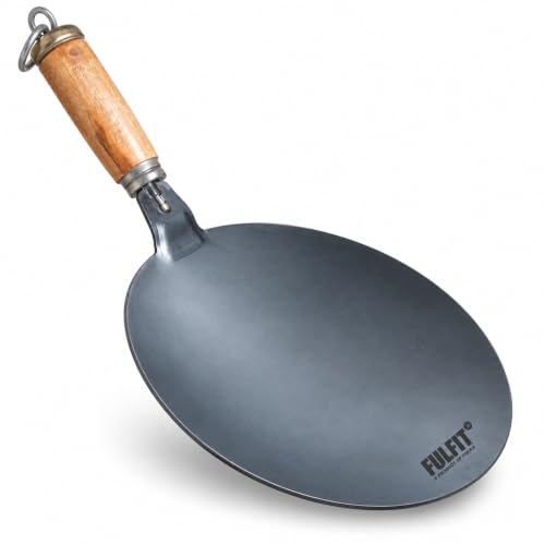 Image of Pure Iron Tawa for Roti /Chapati | Heavy Base Curved Loha Tawa with Rivet-Less Handle | Naturally Non-Stick & Chemical Free | Preseasoned with 100% Veg Oil | 1.5KG, 27CM / 10.6inch Concave