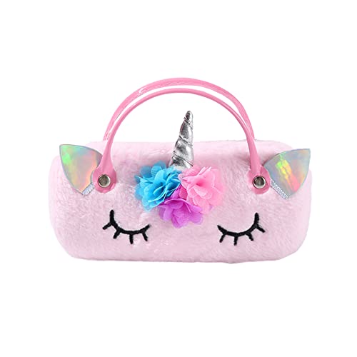 Plush Unicorn Hard Eyeglass Case Portable Sunglasses Pouch with Handle Cute Glasses Case Makeup Storage Bag for Kids Women