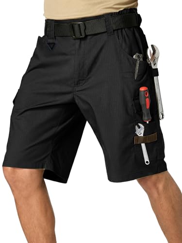 Men's Cargo Work Shorts Water Resistant Ripstop Tactical Tool Shorts for Outdoor Construction Hiking Fishing with 14 Pockets (US, Numeric, 32, Regular, Regular, Black)