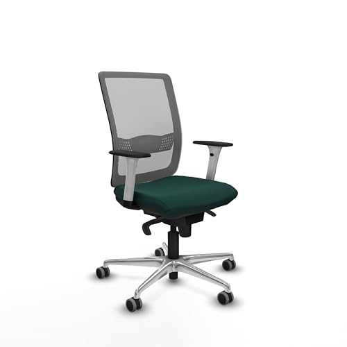 Piqueras y Crespo   Sillon para Trabajar en Casa Haches con Reposabrazos Blancos y Negros, Apoyo Lumbar Regulable en Altura. Equipado con Sincro 5 Posiciones. Gris/Verde Botella