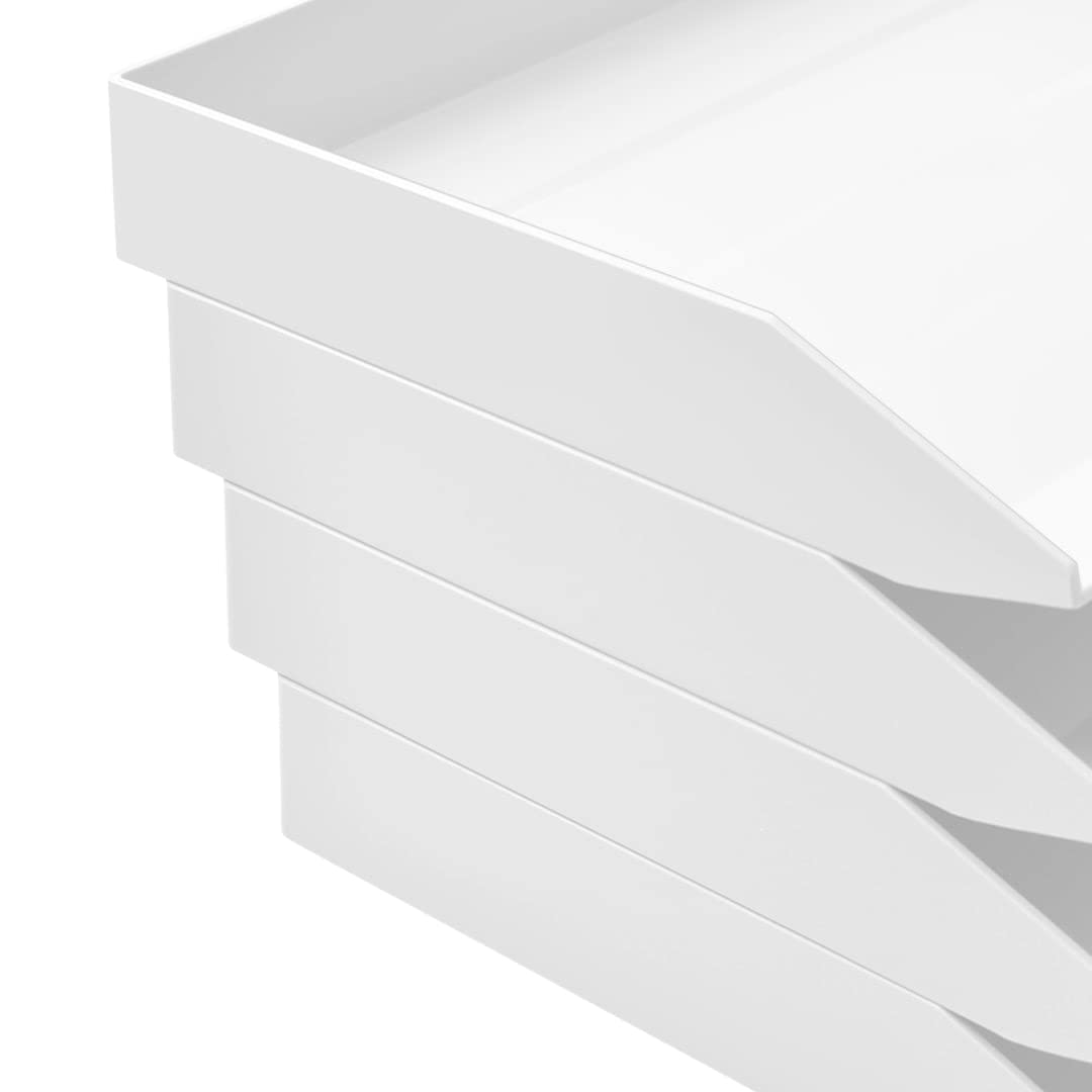 Acrimet Stapelbare Briefablage im Querformat, Büro-Organizer für Papier und Dokumente im A4-Format, Robuster Kunststoff (Farbe Weiß) (4 Stück)