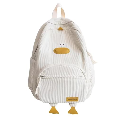 Novelty Duck Backpack Funny Animal Cartoon Corduroy Backpack Kawaii Aesthetic Laptop Backpack Preppy Stuff (White)