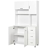 GROSSER LAGERRAUM: Mit drei offenen Fächern, drei Schubladen, großem Unterschrank und zwei Oberschränken haben Sie viel Platz für Lebensmittel, Gläser, Besteck und mehr. Zwei Schränke sind mit einem verstellbaren Fachboden ausgestattet.