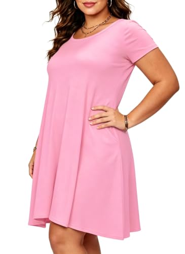 Image of Afibi Womens Short Sleeve Loose Pockets Dress Casual Swing T-Shirt Dresses