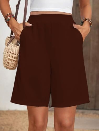 Image of Women's Outdoor Shorts with High-Waisted Design Drawstring Waist Relaxed Fit Stylish Brown Summer Wear | Women Dress | Jumpsuit | Jumpsuits for Women Stylish