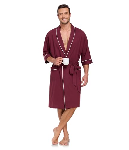 CF Men's Robe Cotton Bathrobe Soft Short Sleeve Bath Robes Shower Robe for Spa Soft Kimono Lightweight Sleepwear with Pockets4