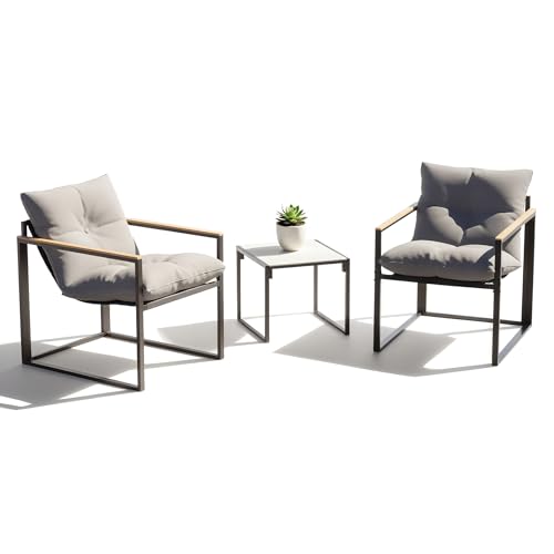 3D MATRIX Patio Furniture Set, 3 Piece Bistro Patio Sets, Small Bistro Set, Small Balcony Furniture (Gray)