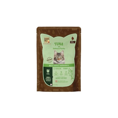 Image of Brunos Cat Wet Food - Tuna with Salmon & Parsley - 85g(Pack of 12)|Cat & Kitten|90% Animal Ingredients|Grain-Free|Omega-3 Rich|Recipe with Natural Antioxidants & Taurine for Skin & Coat