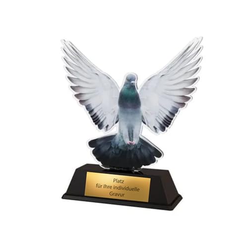 EBERiX POKALE – XS Acryl Taubenzucht Pokal 10,5 cm Trophäe Award Motiv Zuchttaube für Wettbewerbe & Vereine mit Gravurschild personalisierbar