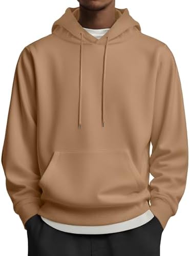 COOFANDY Men's Pullover Hoodies Plaid Jacquard Long Sleeve Drawstring Hipster Casual Hooded Sweatshirts Khaki Large