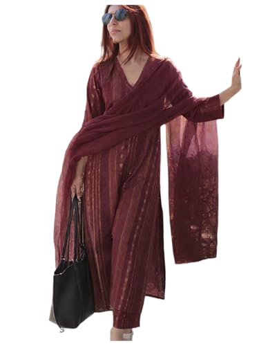 Image of ANNI Designer Women's Rayon Viscose Printed Straight Kurta with Pant and Dupatta Set | Elegant Ethnic Kurta Pant Dupatta Outfit for Women | Office Festive Casual Wear