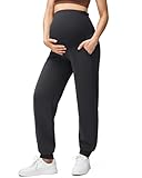 G4Free Maternity Trousers Over The Belly Lounge Sweatpants with Pockets Adjustable Waist Breathable Casual Joggers(Black,M,Petite)