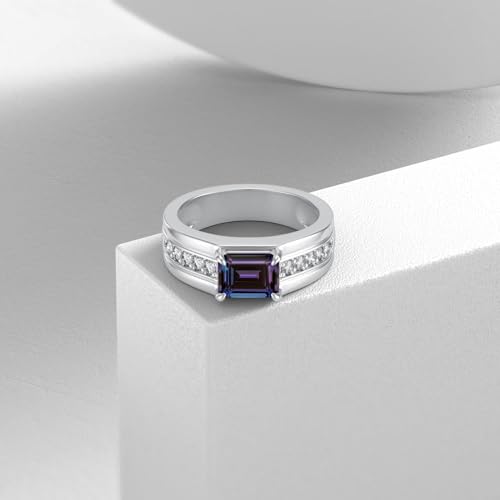 10K 14K 18K Gold 2 Carat Mens Gemstone Rings with Side Moissanite Emerald Cut Gemstone Engagement Rings For Men/Father/Husband3