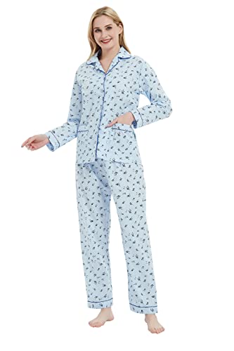 GLOBAL Womens Cotton Pajama Set for Women Long Sleeve PJs Button Down Sleepwear S-3XL - Image 6