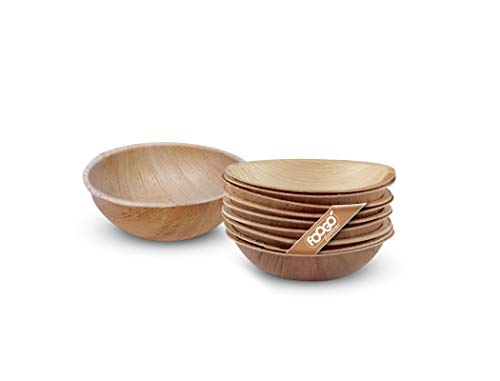 FOOGO Green 25 Bols jetables en Feuille de Palmier | 10cm Petit Rond | pour trempettes et sauces | Bols en Bambou | Vaisselle jetable pour fêtes | Biodégradable et respectueuse de l'environnement Cover
