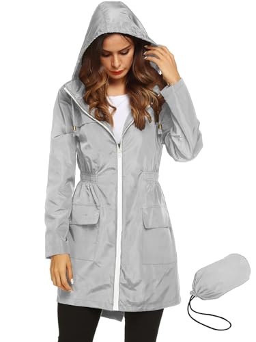 Womens Raincoat Waterproof Long Hooded Rain Jacket Trench Coats Windbreaker Travel Jacket with Pockets2